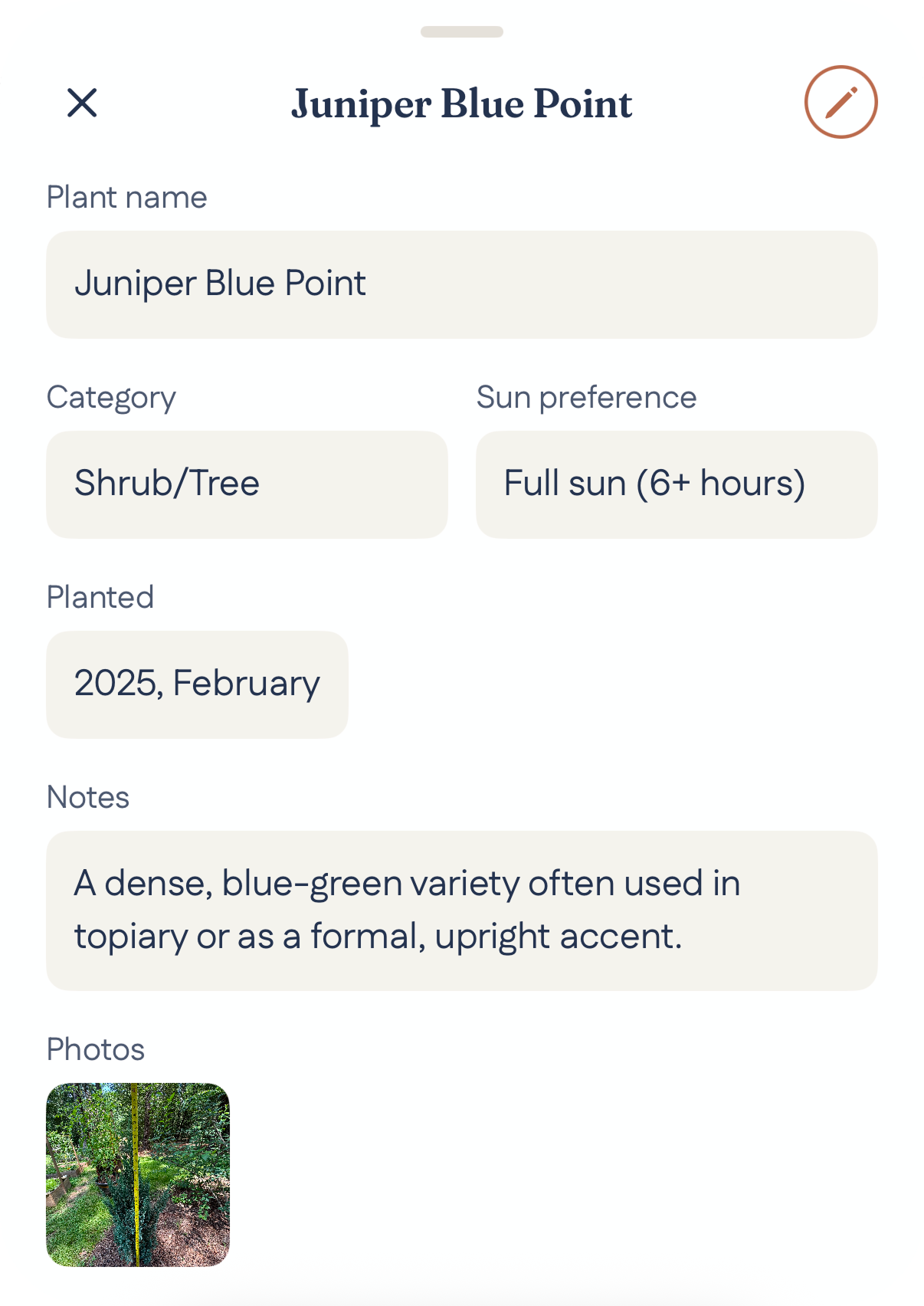 Plant details screenshot