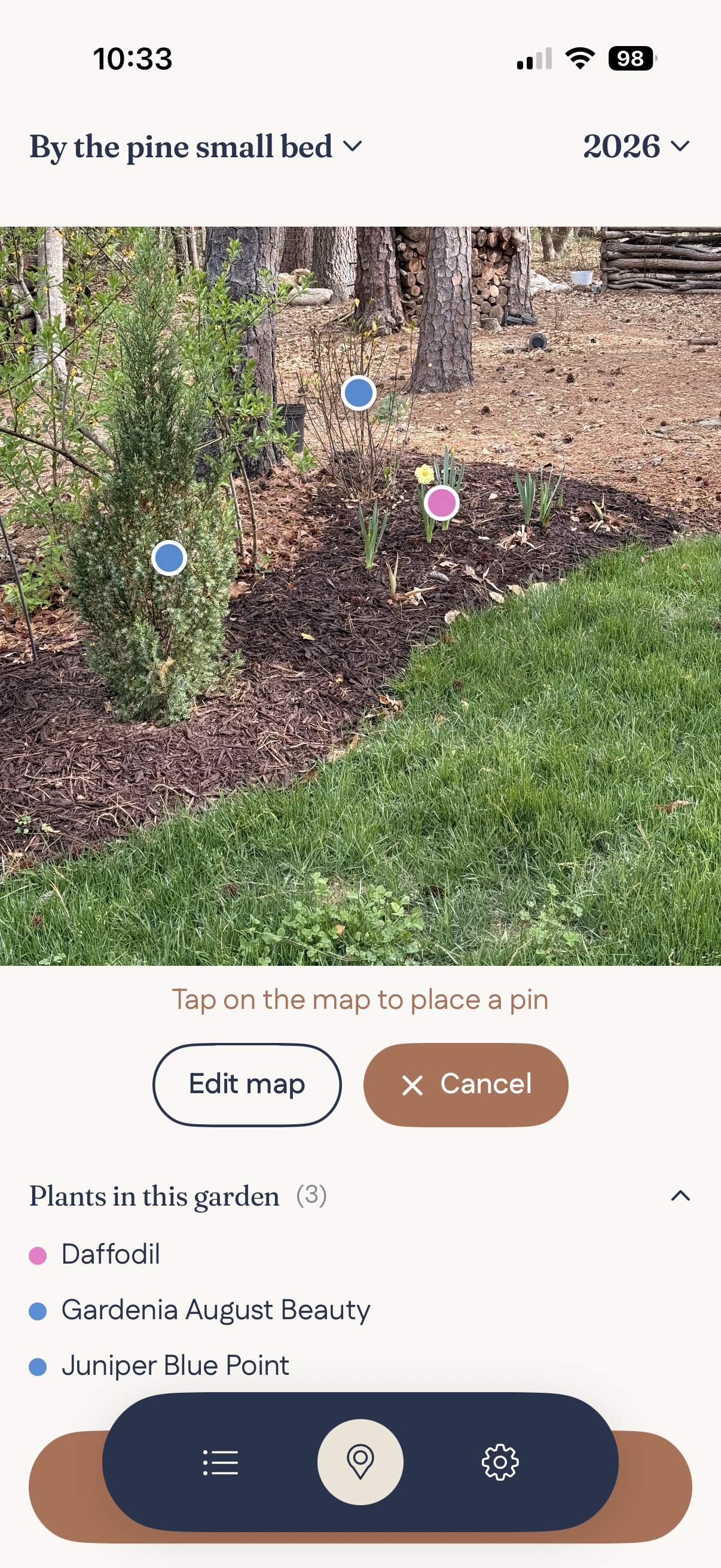 Garden overview screenshot on iPhone