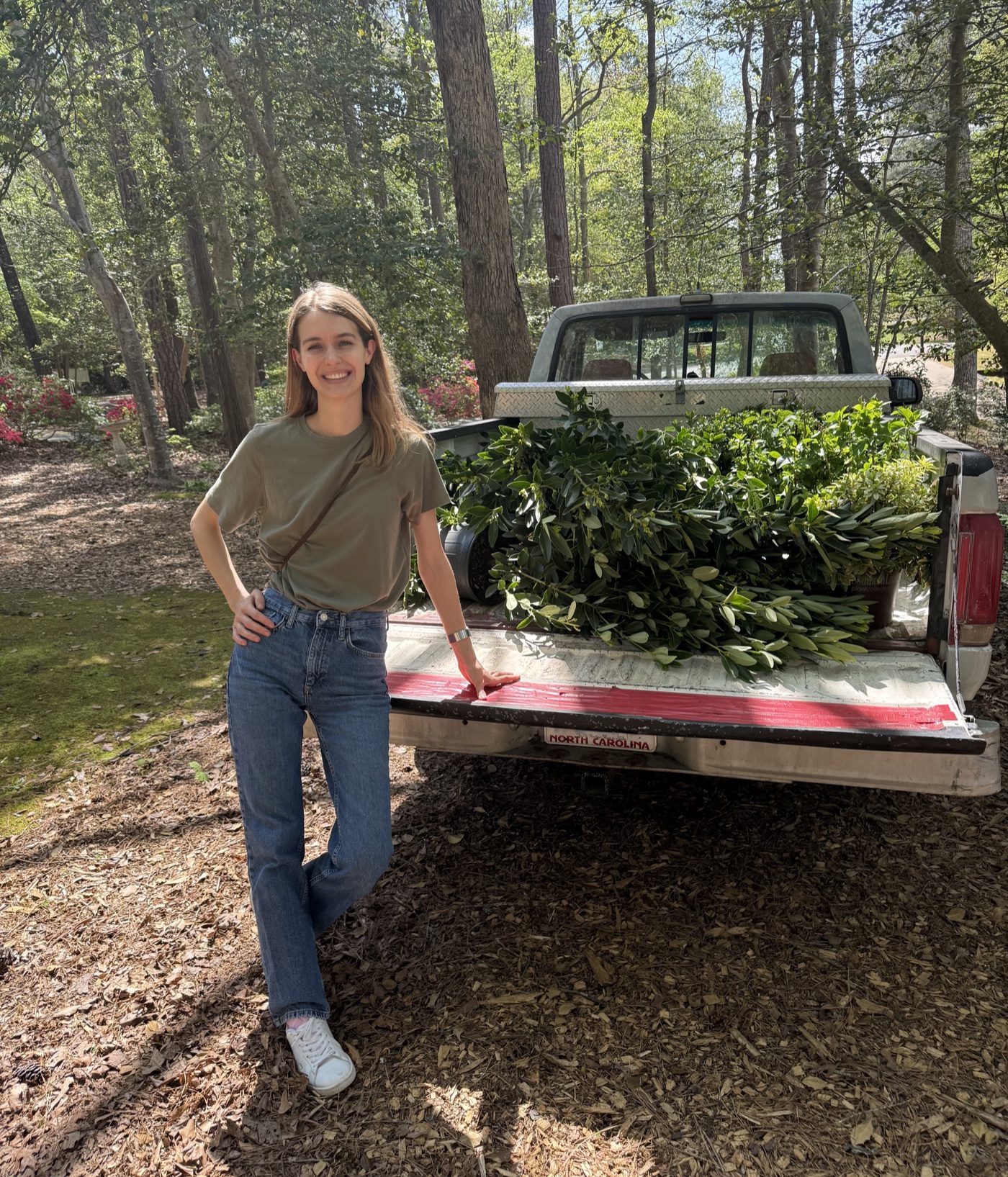 Anna in her wooded Raleigh garden